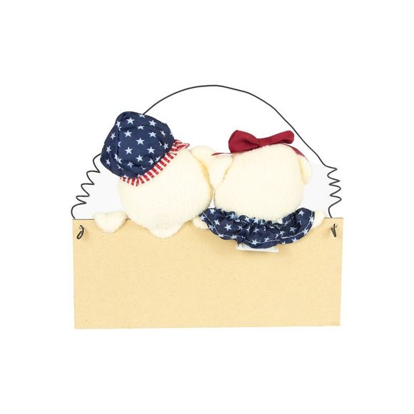 Illuminated USA Patriotic Teddy Bear Welcome Sign Wall Hanging - Picture 3 of 4